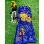 generic womens viscose rayon printed saree with unstitched blouse royal blue