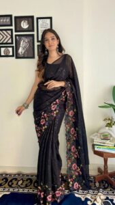 Indian Look Royal Black Colour Women Wear From Wedding Function Ready To Wear Saree 1 indian look royal black colour women wear from wedding function ready to wear saree
