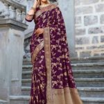royal blossom violet silk saree with floral patterns elegant appeal