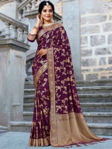 Royal Blossom Violet Silk Saree With Floral Patterns Elegant Appeal 1 royal blossom violet silk saree with floral patterns elegant appeal